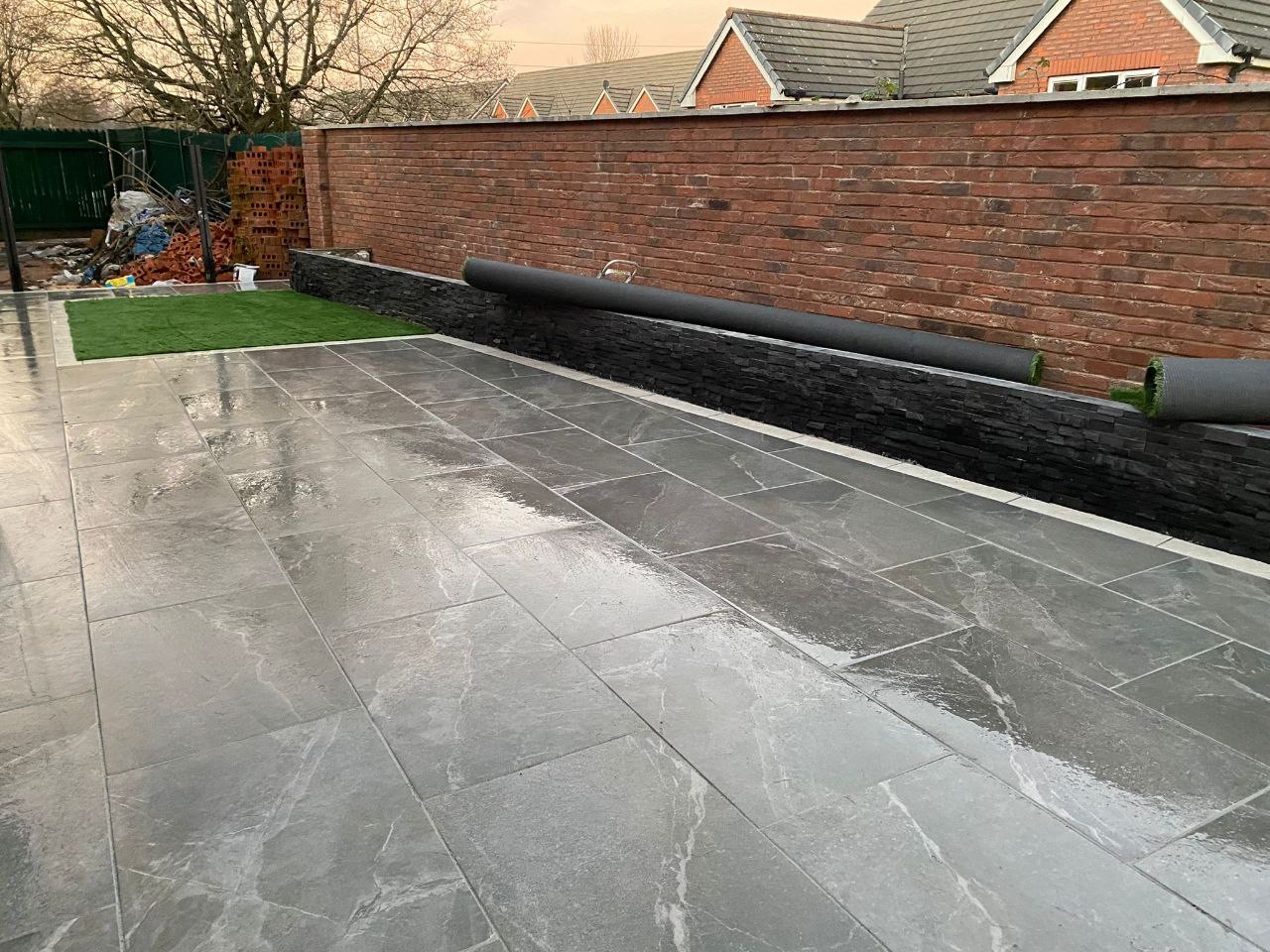 Artificial turf and porcelain garden